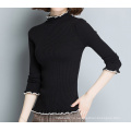 PK18ST096 classic constract ribbed wool sweater for women